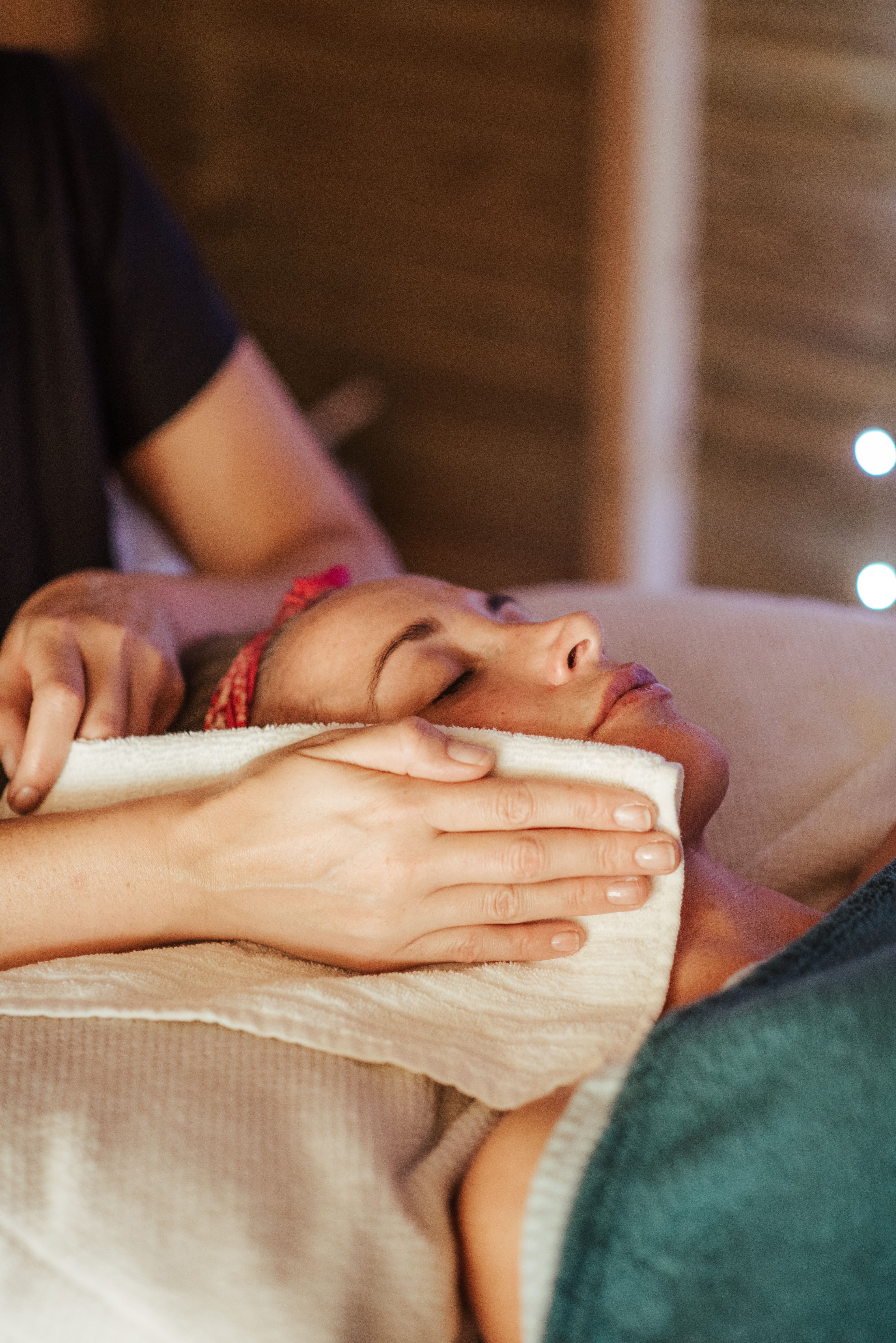Close-up of a relaxing facial massage session
